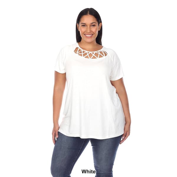 Plus Size White Mark Crisscross Neckline Short Sleeve Tunic