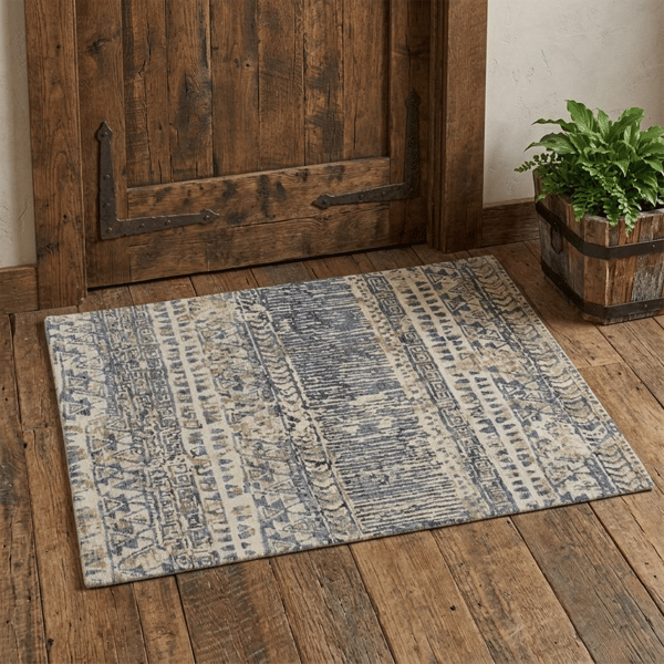 HomeRoots Tan Ivory & Blue Wool Geometric Hand Knotted Accent Rug - image 