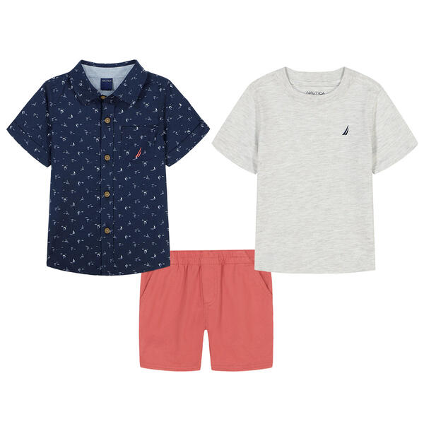 Baby Boy &#40;12-24M&#41; Nautica 3pc. Sailboat Top Tee & Shorts Set - image 