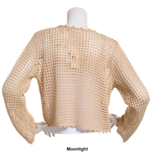 Juniors No Comment Bell Sleeve Knit Button Cropped Cardigan
