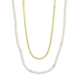 Roman  2-Layer Pearl & Crystal Herringbone Chain Necklace