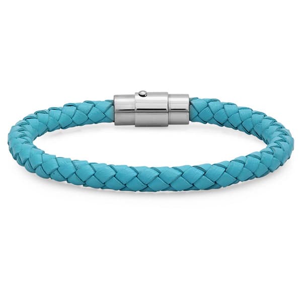 Mens Genuine Leather Braided Bracelet in Blue - image 