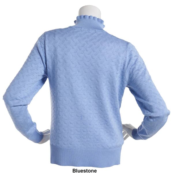 Womens Retrology Ribbed Eyelet Mock Neck Sweater