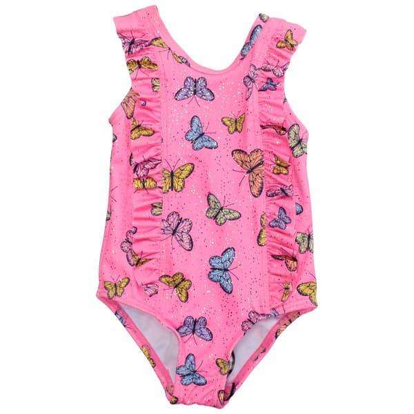 Baby Girl &#40;12-24M&#41; Pink Platinum&#40;R&#41; Ruffle Butterfly Foil Swimsuit