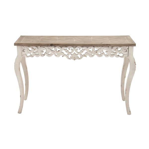 9th & Pike(R) White Wooden Carved Console Table