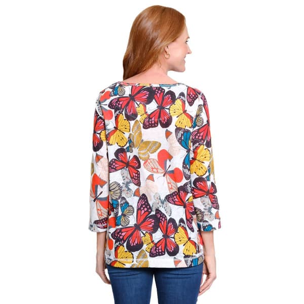 Womens Ali Miles 3/4 Sleeve All Over Butterfly Tee