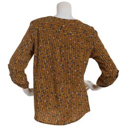 Womens Notations 3/4 Roll Tab Chevron Equipment Blouse