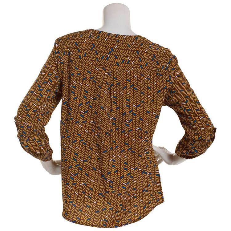 Womens Notations 3/4 Roll Tab Chevron Equipment Blouse