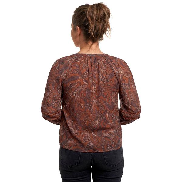 Womens Zac & Rachel 3/4 Sleeve Foil Paisley Keyhole Neck Blouse