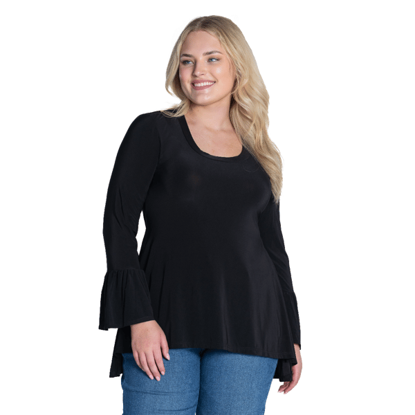 Plus Size 24/7 Comfort Apparel Long Bell Sleeve Hi Low Tunic Top