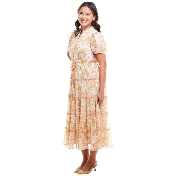 Petite MSK Short Puff Sleeve Floral Maxi Tier Dress