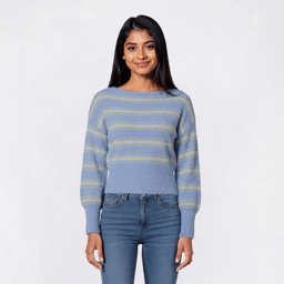 Juniors Pink Rose Wide Neck Stripe Sweater