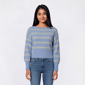 Juniors Pink Rose Wide Neck Stripe Sweater - image 1