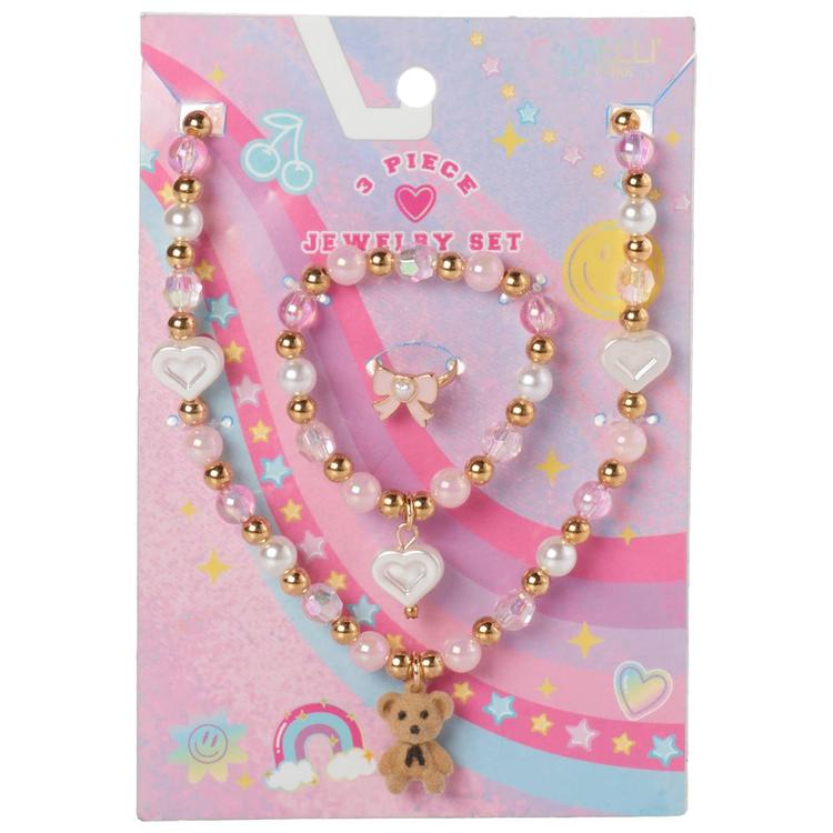 Girls Capelli(R) New York Heart & Bear Necklace/Bracelet/Ring Set