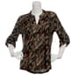 Womens Notations 3/4 Sleeve Jacquard Pintuck 1/2 Button Blouse - image 1
