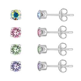 4pr. Sterling Silver Multi-Color Crystals Stud Earrings