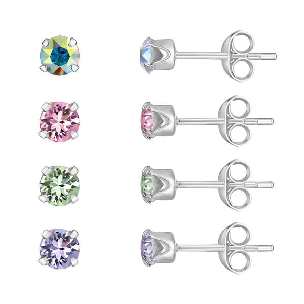 4pr. Sterling Silver Multi-Color Crystals Stud Earrings - image 