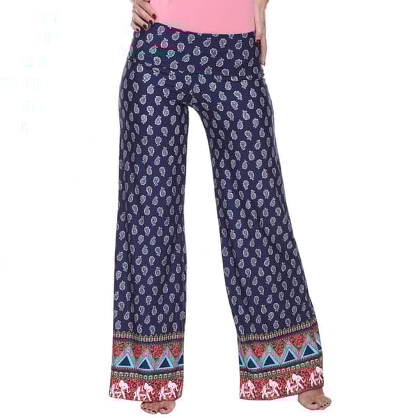 Womens White Mark Print Palazzo Pants - Navy