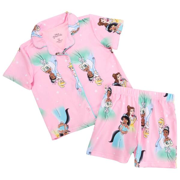 Toddler Girl Disney&#40;R&#41; Princess Story Button Top & Shorts Sleep Set - image 