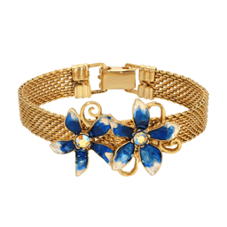 1928 Jewelry Blue Enamel AB Crystal Flower Bracelet