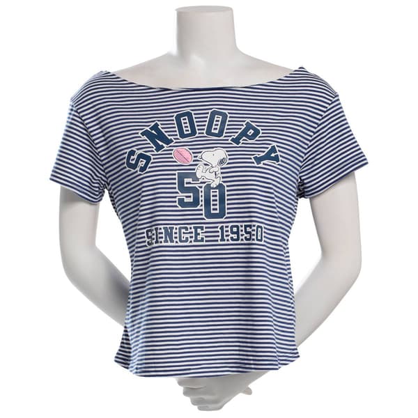 Juniors C-Life Snoopy 1950 Football Stripe Off The Shoulder Tee - image 