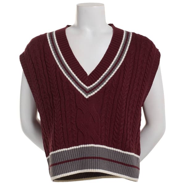 Juniors Pink Rose Cable Knit Varsity Sweater Vest - image 