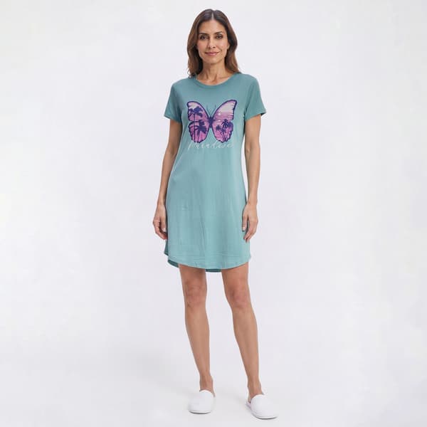 Plus Size Jaclyn Short Sleeve Butterfly Paradise Nightshirt - image 