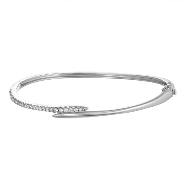 Sterling Silver CZ Bypass Bangle Bracelet - image 