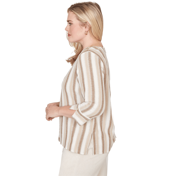 Petite Alfred Dunner Natural Wonder 3/4 Sleeve Stripe Blouse