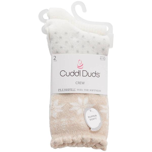 Womens Cuddl Duds 2Pk Snowflake Colorblock Rib Crew Sock - image 