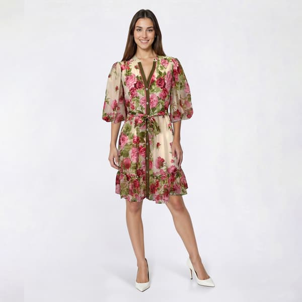 Womens Sandra Darren Floral Chiffon Ruffle Hem Shirtdress - image 