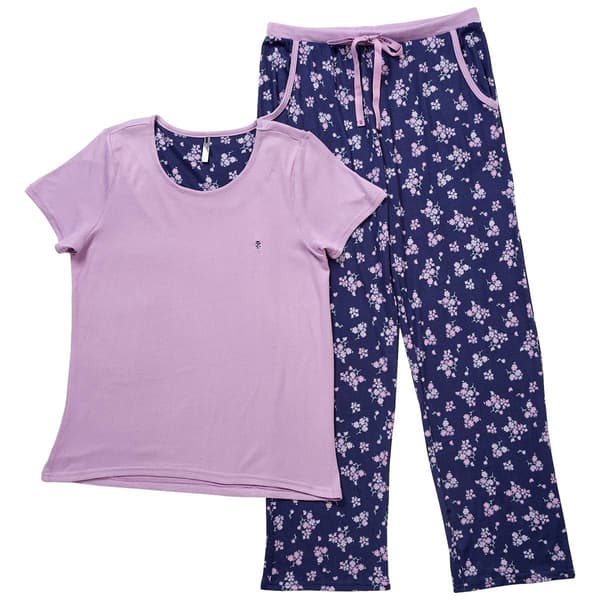 Plus Size IZOD&#174; Short Sleeve Hacci Top/Flowers Pants Pajama Set