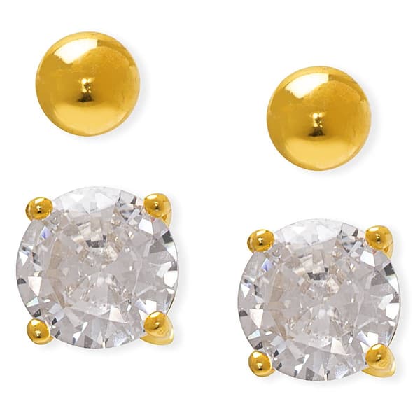 Gianni Argento 2pr. Ball & CZ Stud Earrings Set - image 