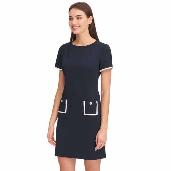 Womens Tommy Hilfiger Short Sleeve Trim Pocket Shift Dress