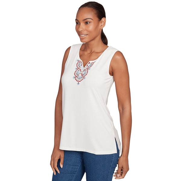 Womens Ruby Rd. Indigo Go Floral Embroidery Sleeveless Blouse