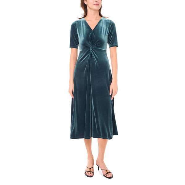 Womens MSK Velvet V-Neck Front Twist Midi Dress