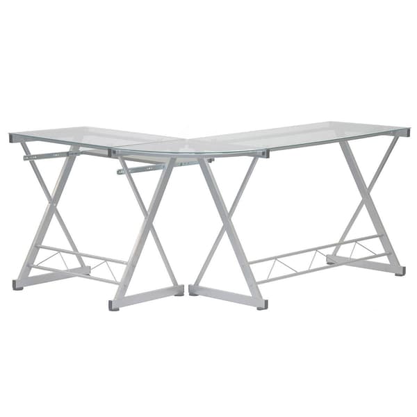 Techni Mobili 62in L-Shaped Glass Computer Desk w/ Keyboard Panel