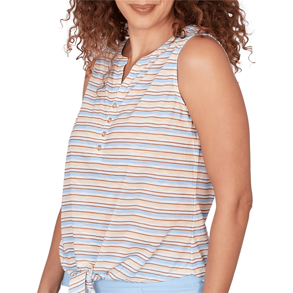 Petite Hearts of Palm Cool & Collected Sleeveless Stripe Blouse