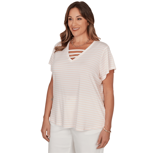 Plus Size Emaline Key Items Short Sleeve V Neck Stripe Tee