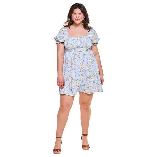 Juniors Plus No Comment Short Sleeve Smock Bodice Dress