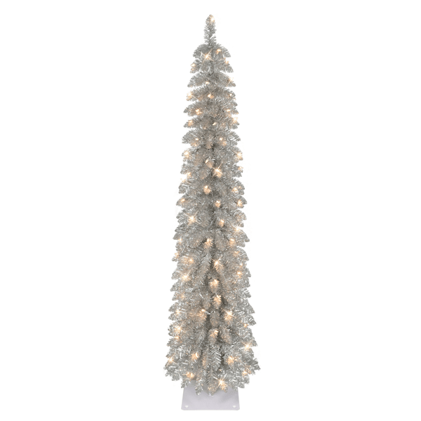Puleo International 6ft. Pre-Lit Alpine Silver Pencil Tree - image 