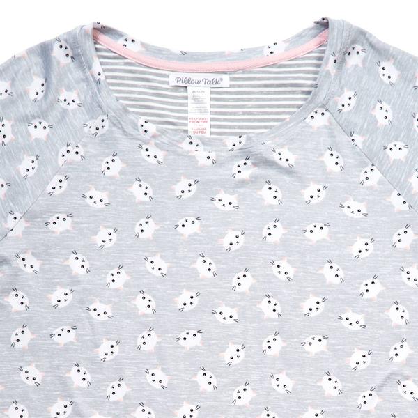 Juniors Pillow Talk Long Sleeve Cat Face Joggers Pajama Set