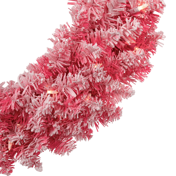 Northlight 24in. Pre-Lit Flocked Pink Artificial Christmas Wreath