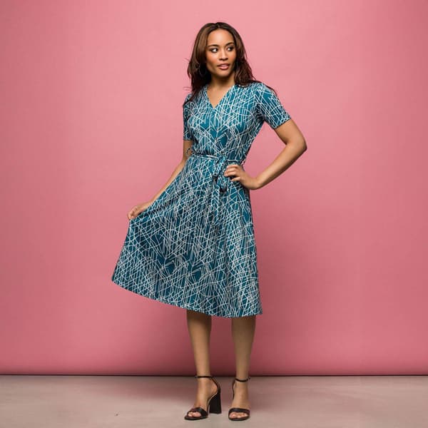 Womens 24/7 Comfort Apparel Teal Tie Waist Midi Dress