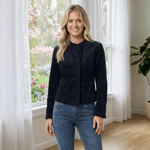 Womens Draper James Long Sleeve Solid Ruffle Jacket