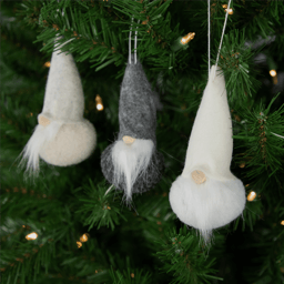 Northlight 3pk. Grey & Cream Plush Gnomes Christmas Ornaments