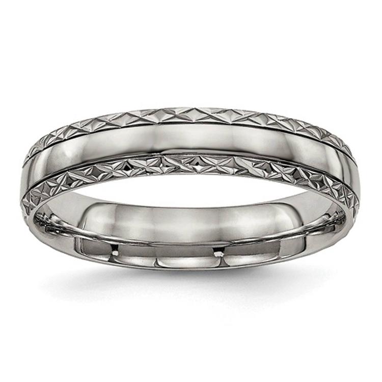 Mens Endless Affection(tm) Titanium Grooved Criss Cross Design Band
