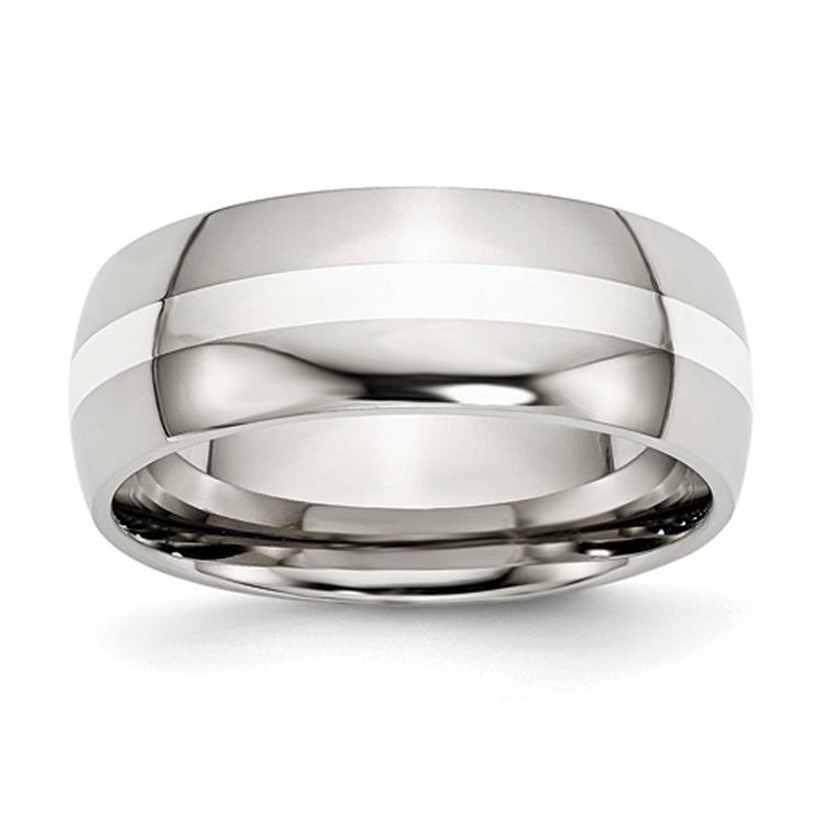 Mens Gentlemen's Classics(tm) 8mm Sterling Silver Inlay Wedding Band