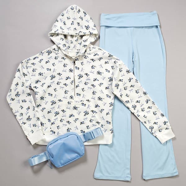 Girls (7-16) No Comment 3pc. Floral/Bow Hoodie w/ Flare Leggings - image 