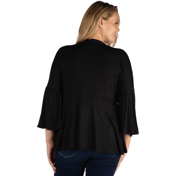 Plus Size 24/7 Comfort Apparel Bell Sleeve Flared Open Cardigan